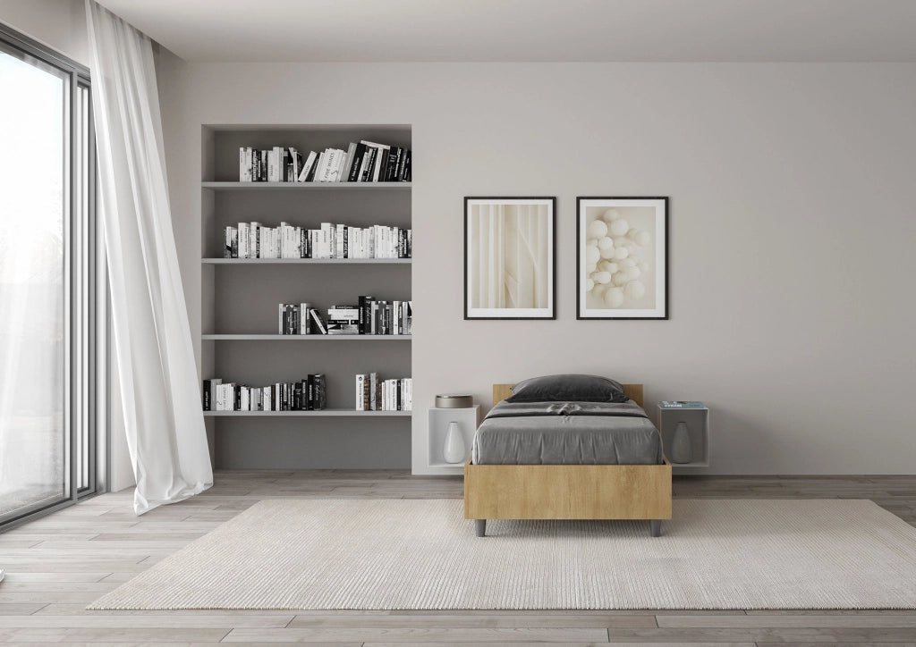 Letto singolo con rete 80x190 bianco frassino Nuamo