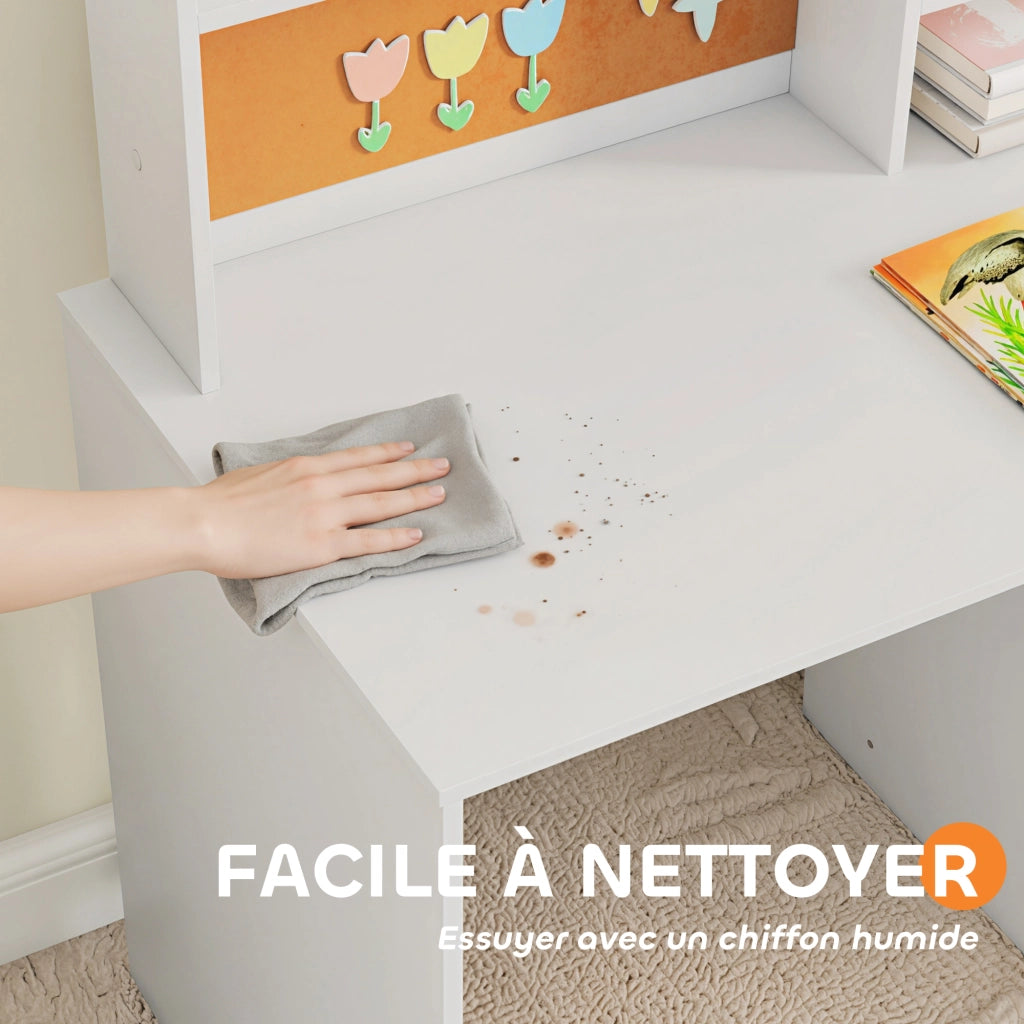 Scrivania bambini con sedia, cassetto, scaffale e lavagna in sughero ¨C zephmum ¨C bianco