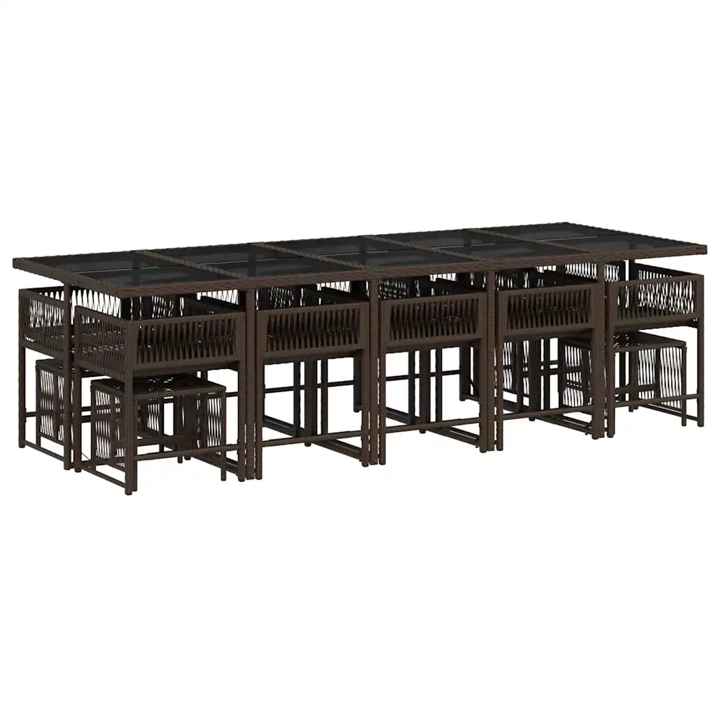 Set da Pranzo da Giardino 15 pz con Cuscini Marrone Polyrattan 3211533