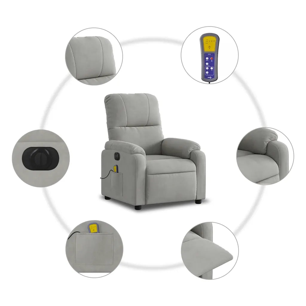 Divano Sedia-Poltrona Reclinante Massaggi Elettrica Grigio Chiaro Microfibra 874750