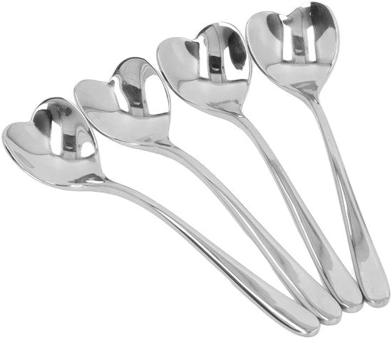 Cucchiaio per caffè 4 pezzi - Acciaio inossidabile - Maniglia ergonomico - Forma a cuore - Duraturo - Leggero - Dimensioni 102x24mm - Cucchiaio