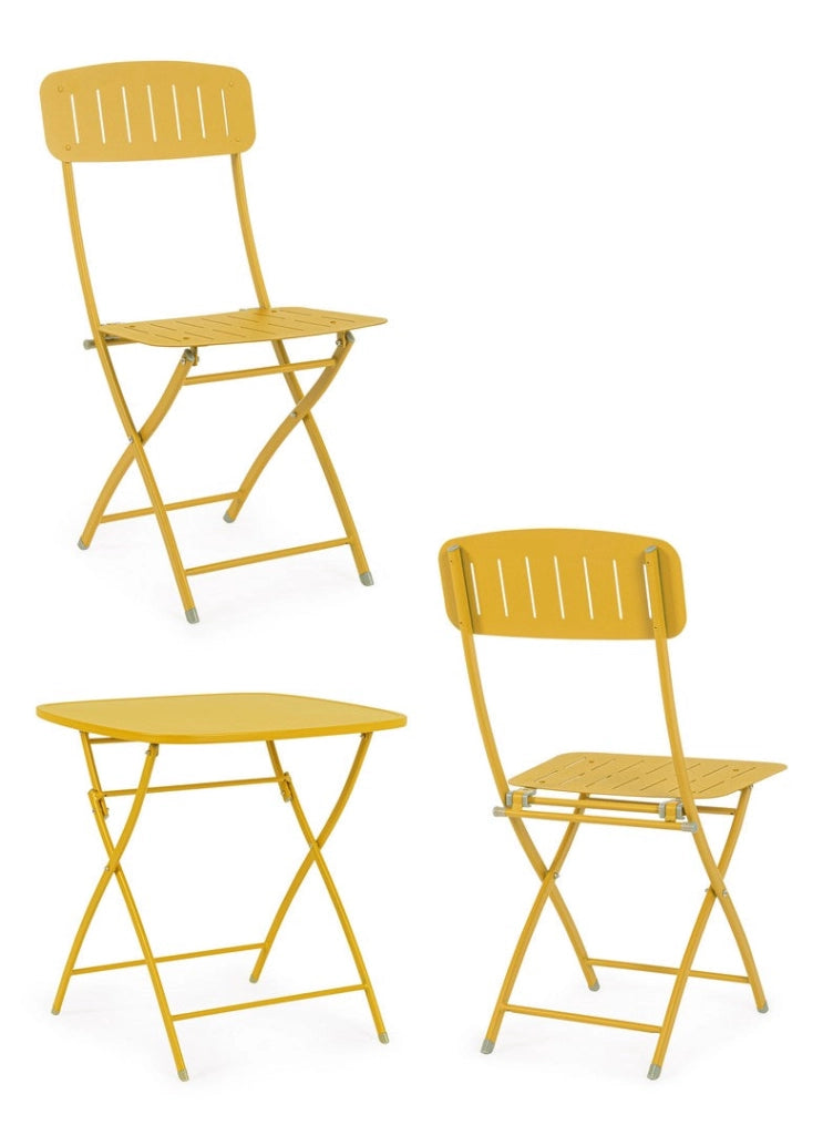 Set Tavolo e 2 Sedie da Giardino in Acciaio Yvonne Ocra