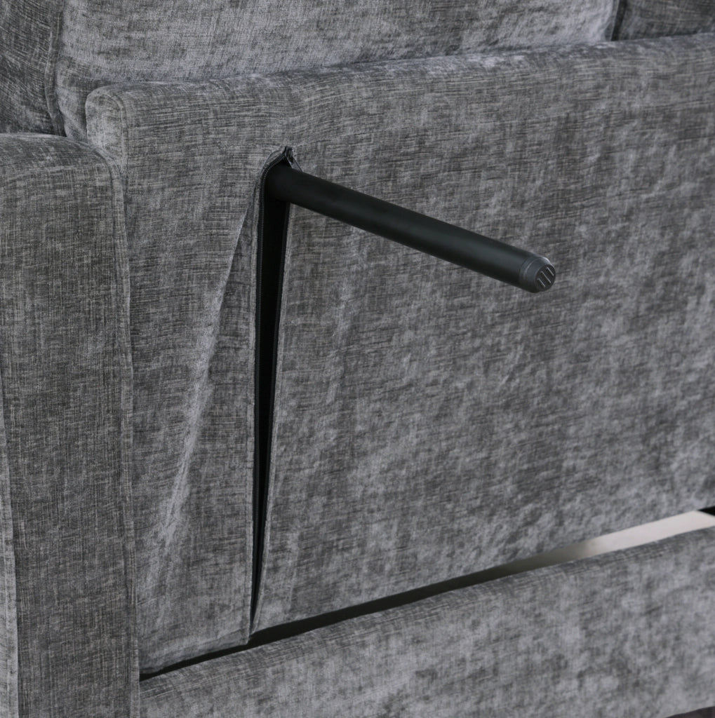 Divano letto 132x129x93 cm convertibile con pouf contenitore in eucalipto grigio scuro