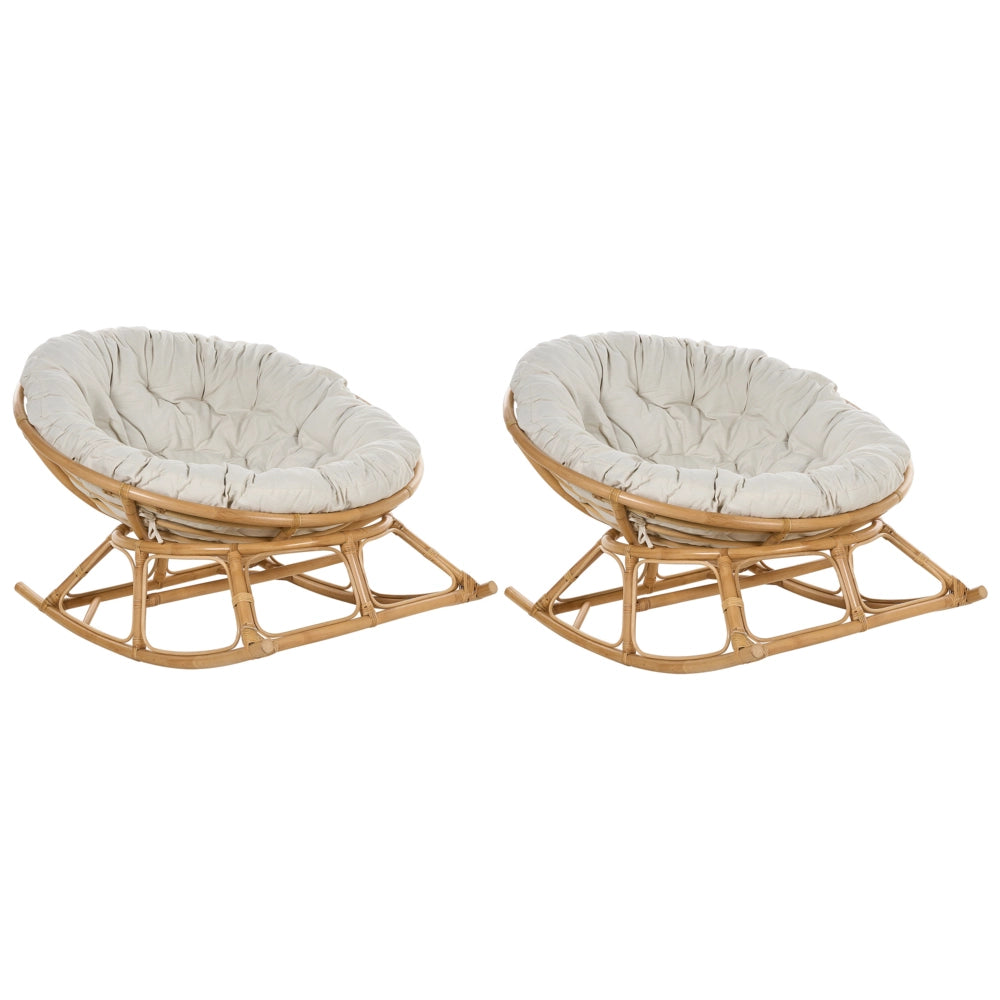 Set di 2 sedie a dondolo in rattan beige chiaro cuscini  tessuto cotone media resistenza per interni esterni naturali giardino patio balcone