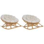 Set di 2 sedie a dondolo in rattan beige chiaro cuscini  tessuto cotone media resistenza per interni esterni naturali giardino patio balcone