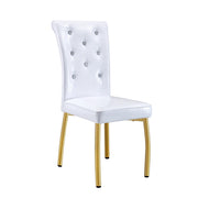 Set di 2 sedie da pranzo con schienale decorato; piedini regolabili e struttura metallica in PVC bianco e oro