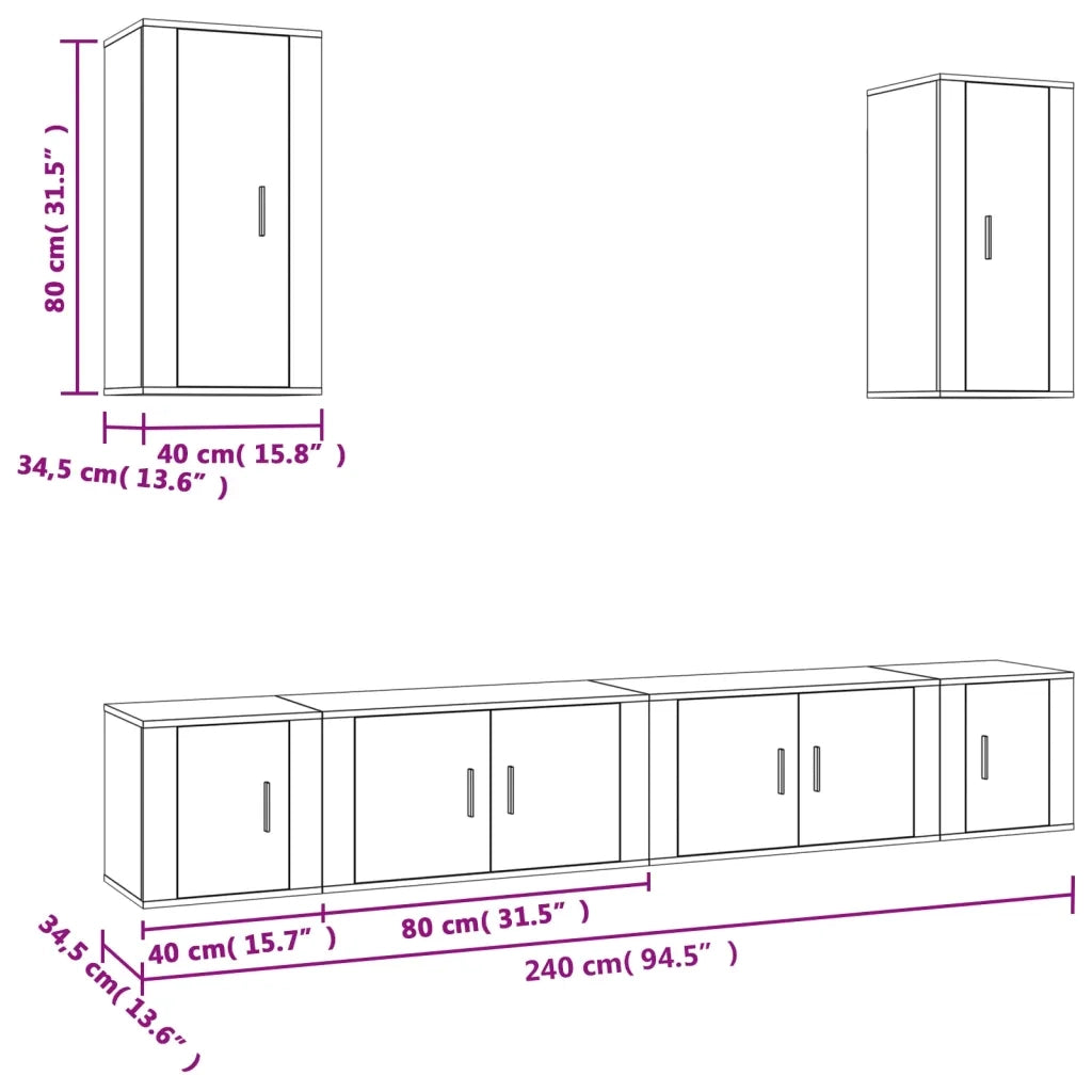 Set di Mobili Porta TV 6 pz | Armadietto TV | Mobile Porta TV Bianco in Legno Multistrato