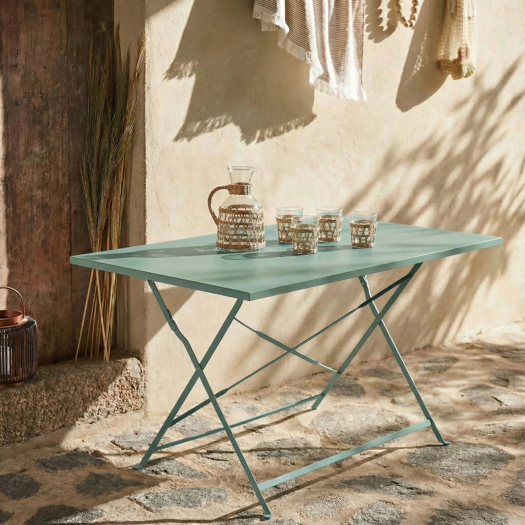Tavolo da giardino pieghevole in acciaio, 4 posti, 110cm, verde grigio