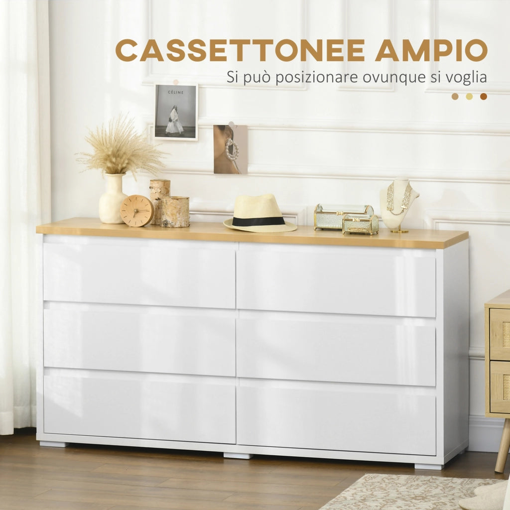 Cassettiera 6 Cassetti in Truciolato Bianco ¨C Zephmum ¨C 140x37x75 cm