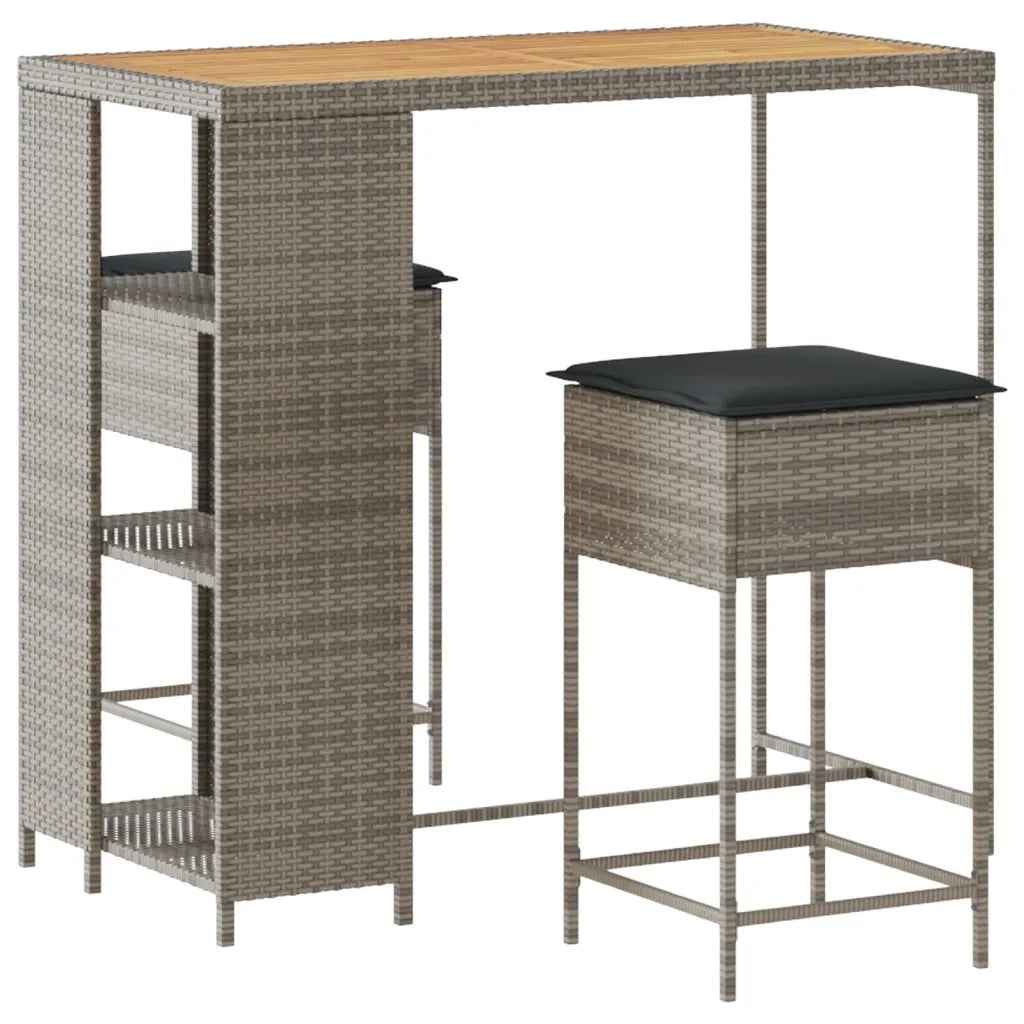 Set Bar da Giardino 3pz | Set Salotto da Giardino con Cuscini Grigio in Polyrattan