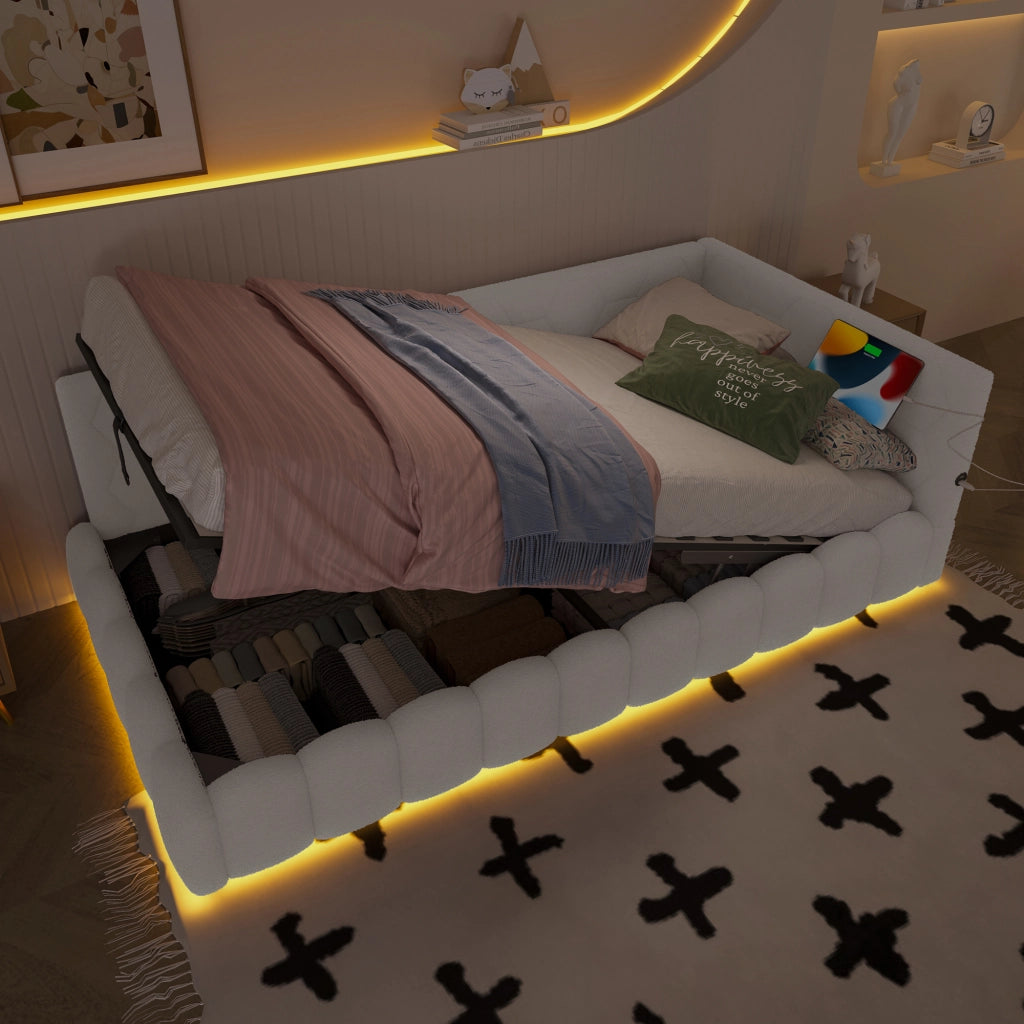 Letto giorno con funzione divano a rete elettrica in velluto bianco 90x200 cm
