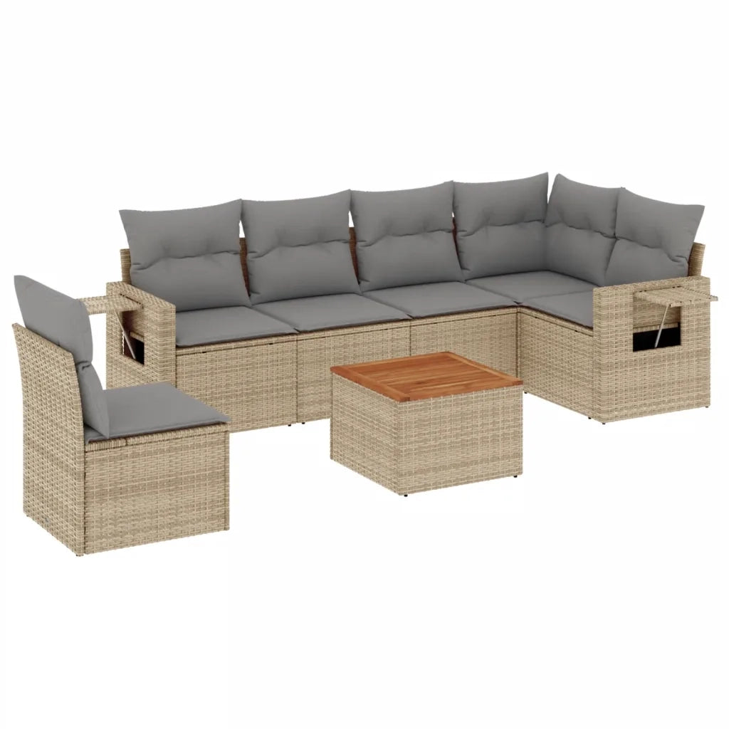 Set Divani da Giardino 7 pz con Cuscini Beige in Polyrattan 3224589