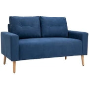 Divano 2 Posti Moderno e Trapuntato in Stile Nordico, in Poliestere e Legno, 145x76x88 cm, Blu