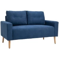 Divano 2 Posti Moderno e Trapuntato in Stile Nordico, in Poliestere e Legno, 145x76x88 cm, Blu