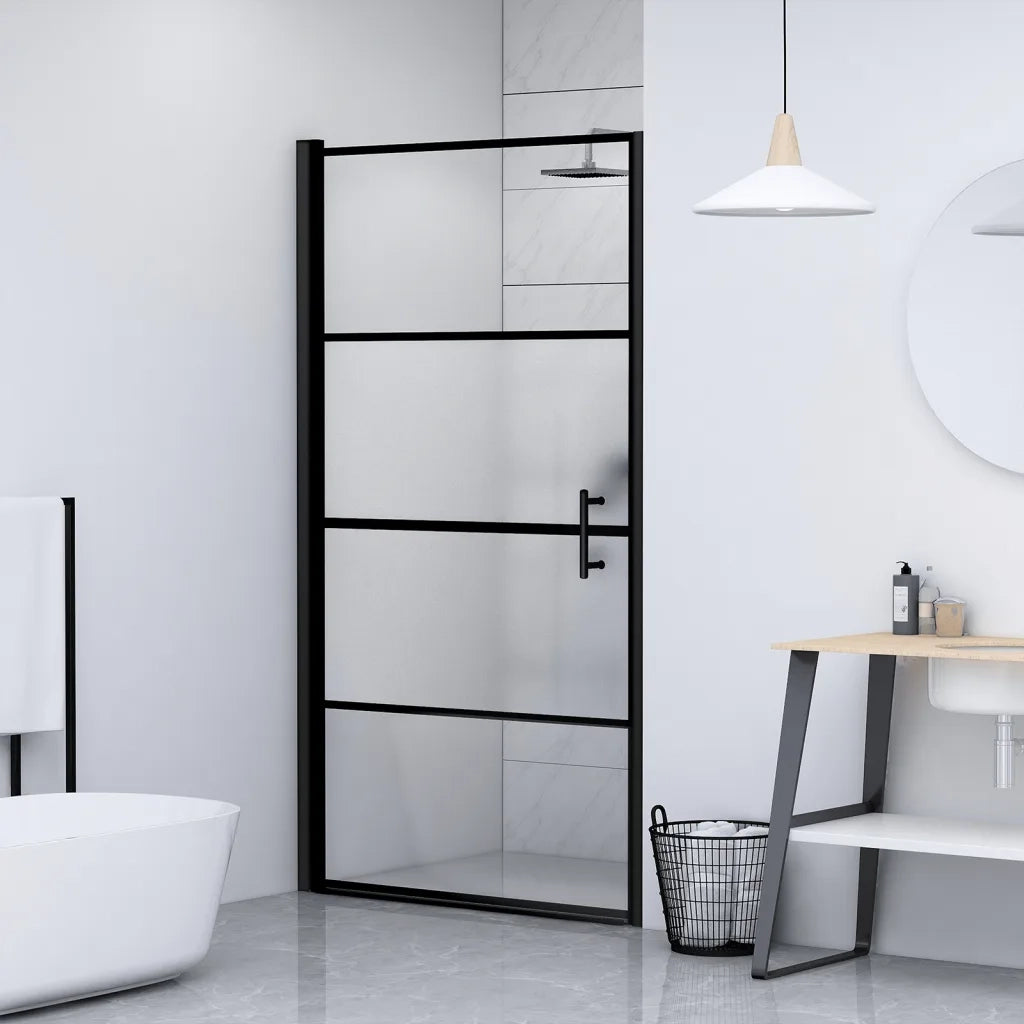 Parete Doccia 91x195 cm Vetro Temperato Semi Smerigliato Nero cod mxl 47821