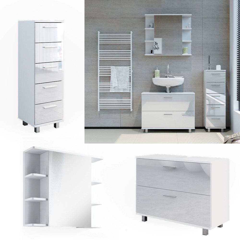 Vicco Set di mobili da bagno Bianco lucido 3 parti, con base 80 cm