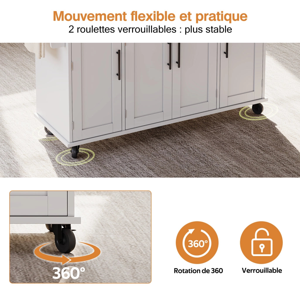 CARRELLO Cucina con piano estensibile 136x70x92 cm Bianco/Naturale MDF