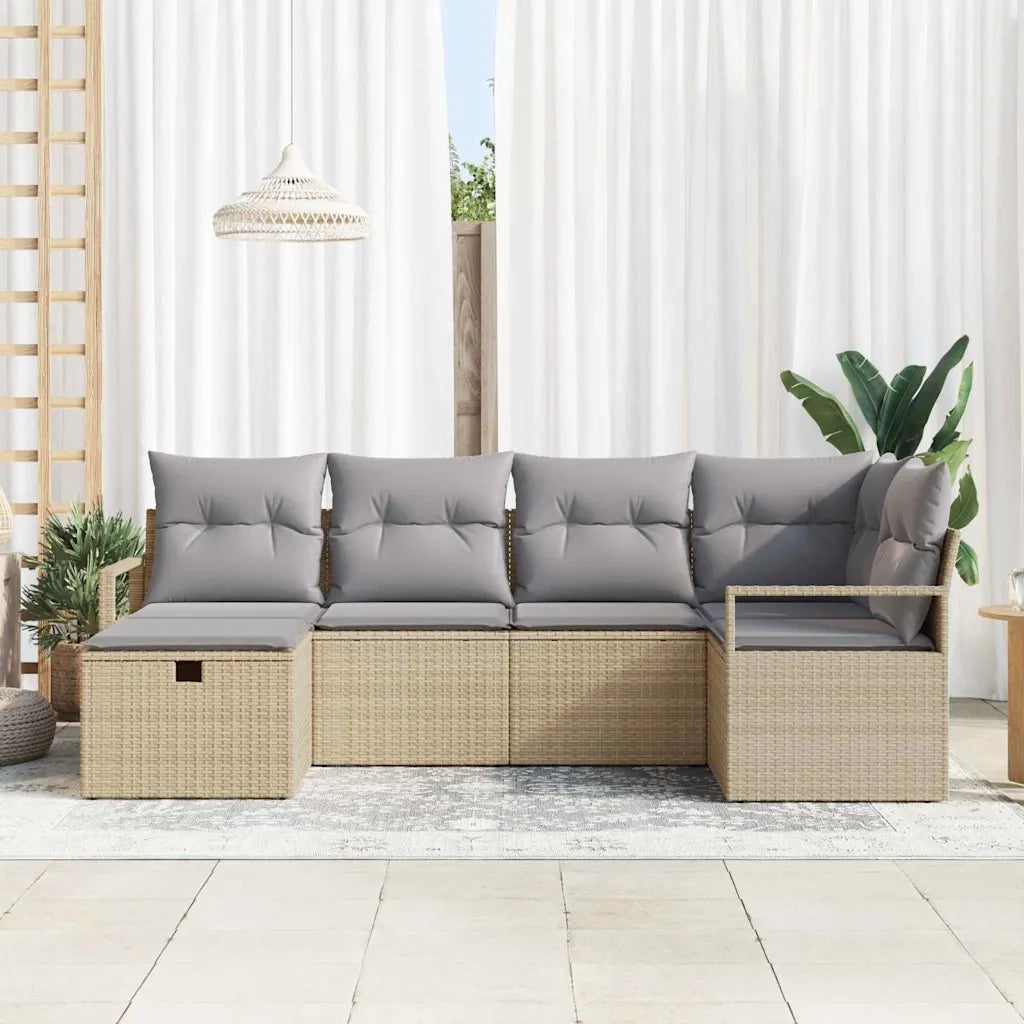 Set di divani 6 pcs Beige e Grigio Chiaro polyrattan