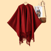 Nuovo scialle monocromatico con nappe, diviso, double-face, jacquard 3D a onde, caldo cashmere