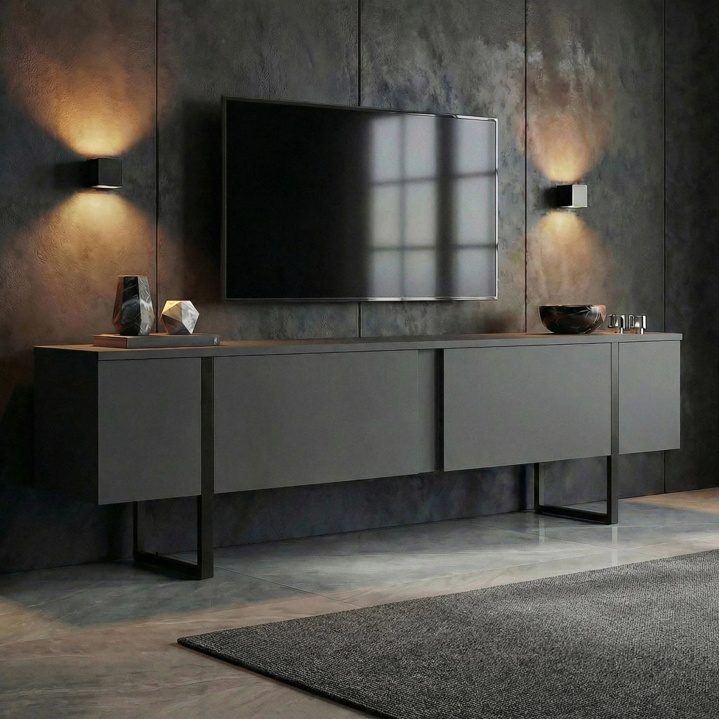Porta TV in legno "Onera" - 180 x 30 x 50 cm - Antracite / Nero