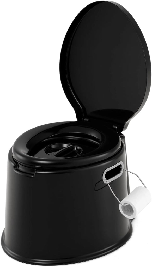 Toilette Portatile WC Chimico, WC da Viaggio Leggero con Secchio Interno Rimovibile,Water Portatile per Adulti e Anziani con Portarotolo, Supporto Carico 200 KG, 41 x 49 x 34 cm (Nero)
