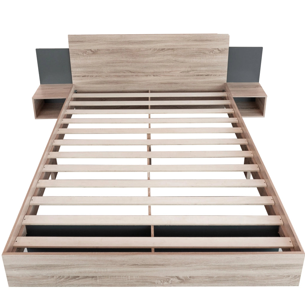 Letto matrimoniale 160x200 cm con 2 comodini; legno; Sonoma e grigio scuro