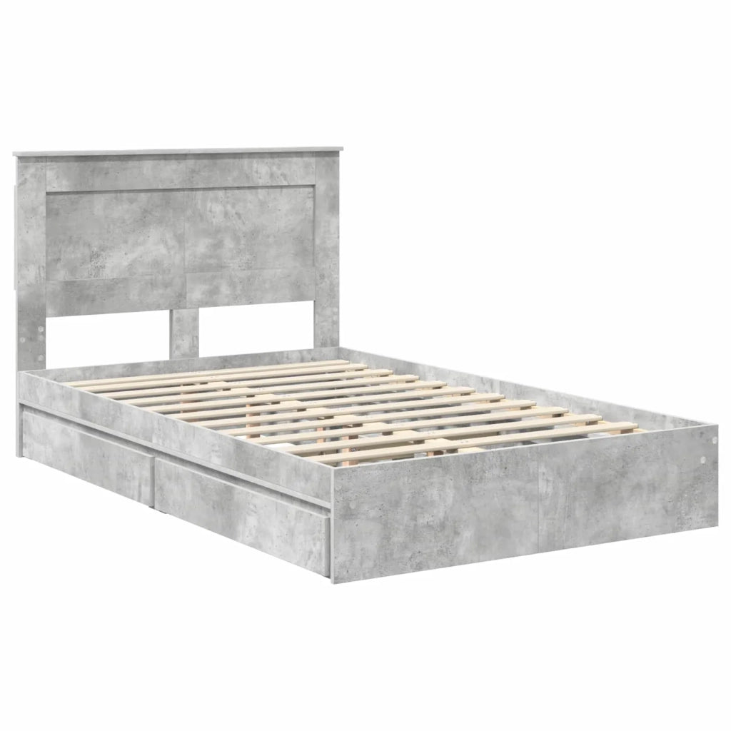Letto con Contenitore con testiera Grigio cemento 135 x 190 cm