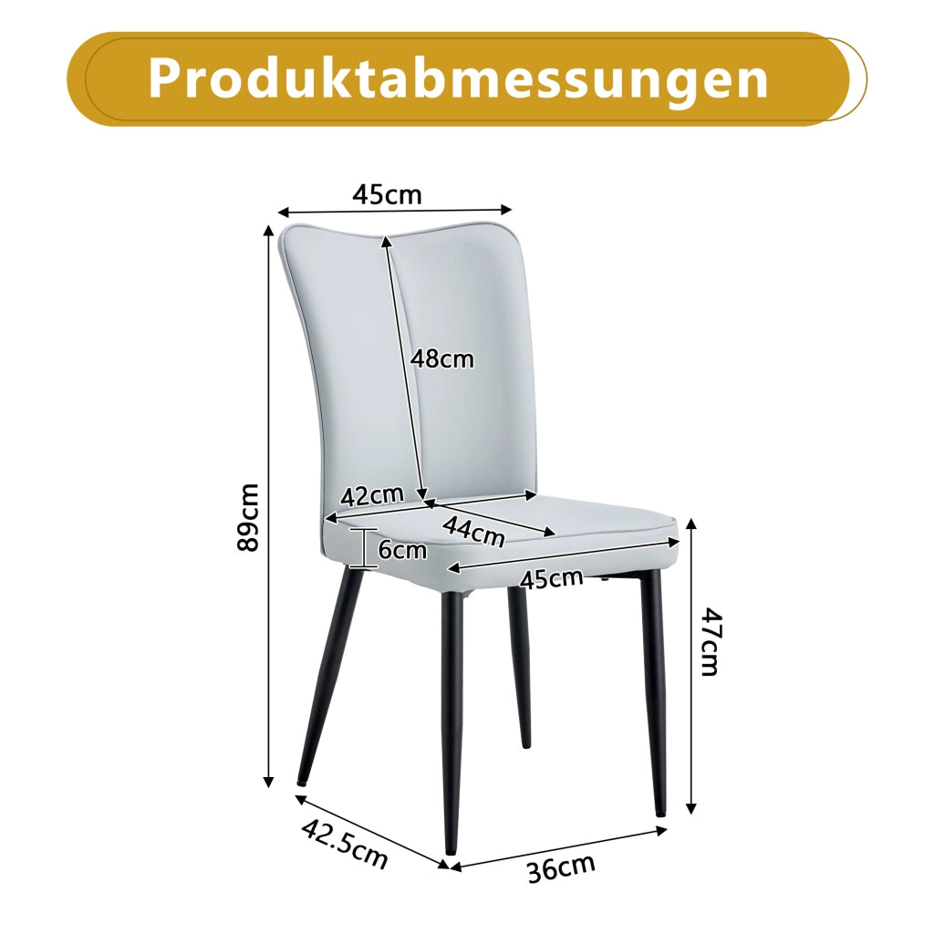 Sedia da pranzo Set di 2 con Schienale ergonomico e Piedini regolabili, in PU, Grigio chiaro Nero