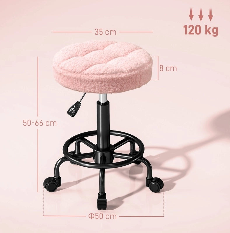 Sgabello da lavoro girevole rosa, altezza regolabile 50-66 cm
