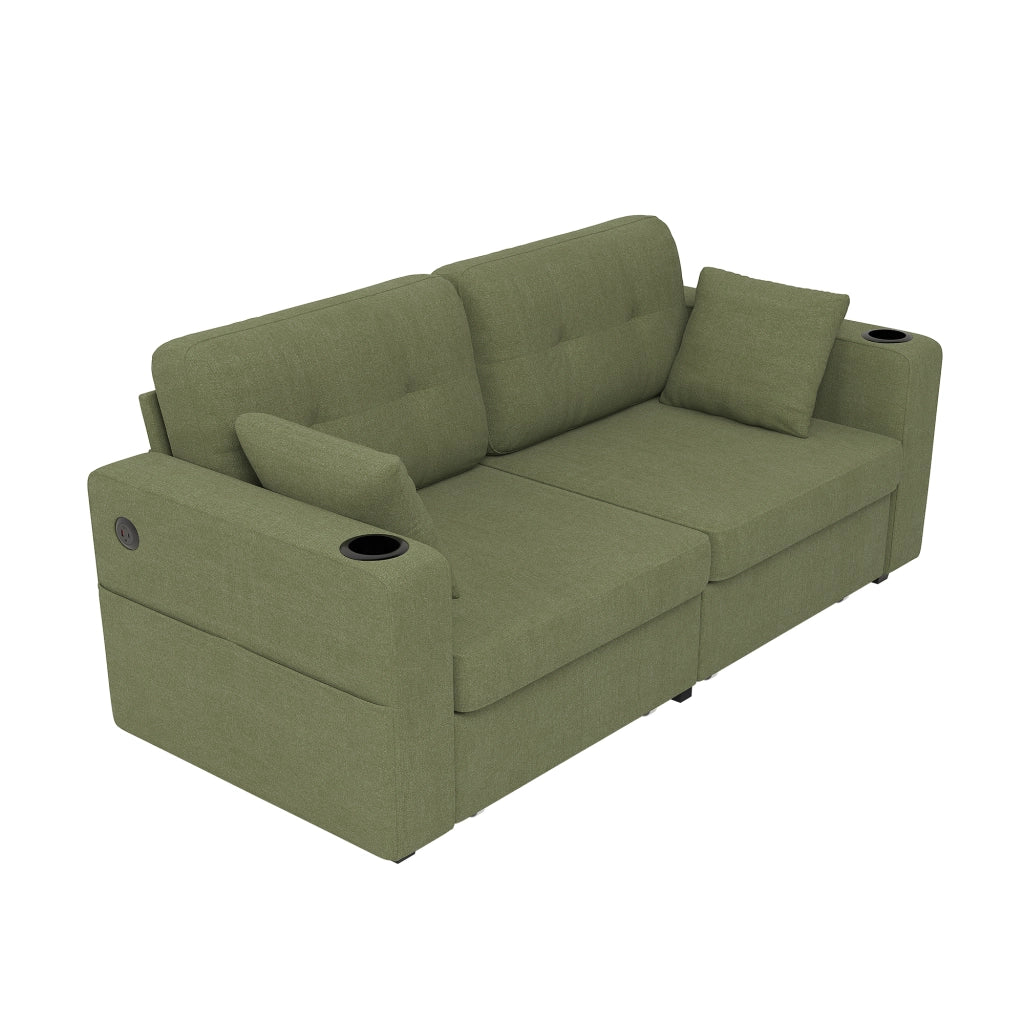 Divano 2 Posti con Cassetti Contenitore e USB ¨C MINIMAL ¨C Tessuto, Portabicchieri, Tasche Laterali