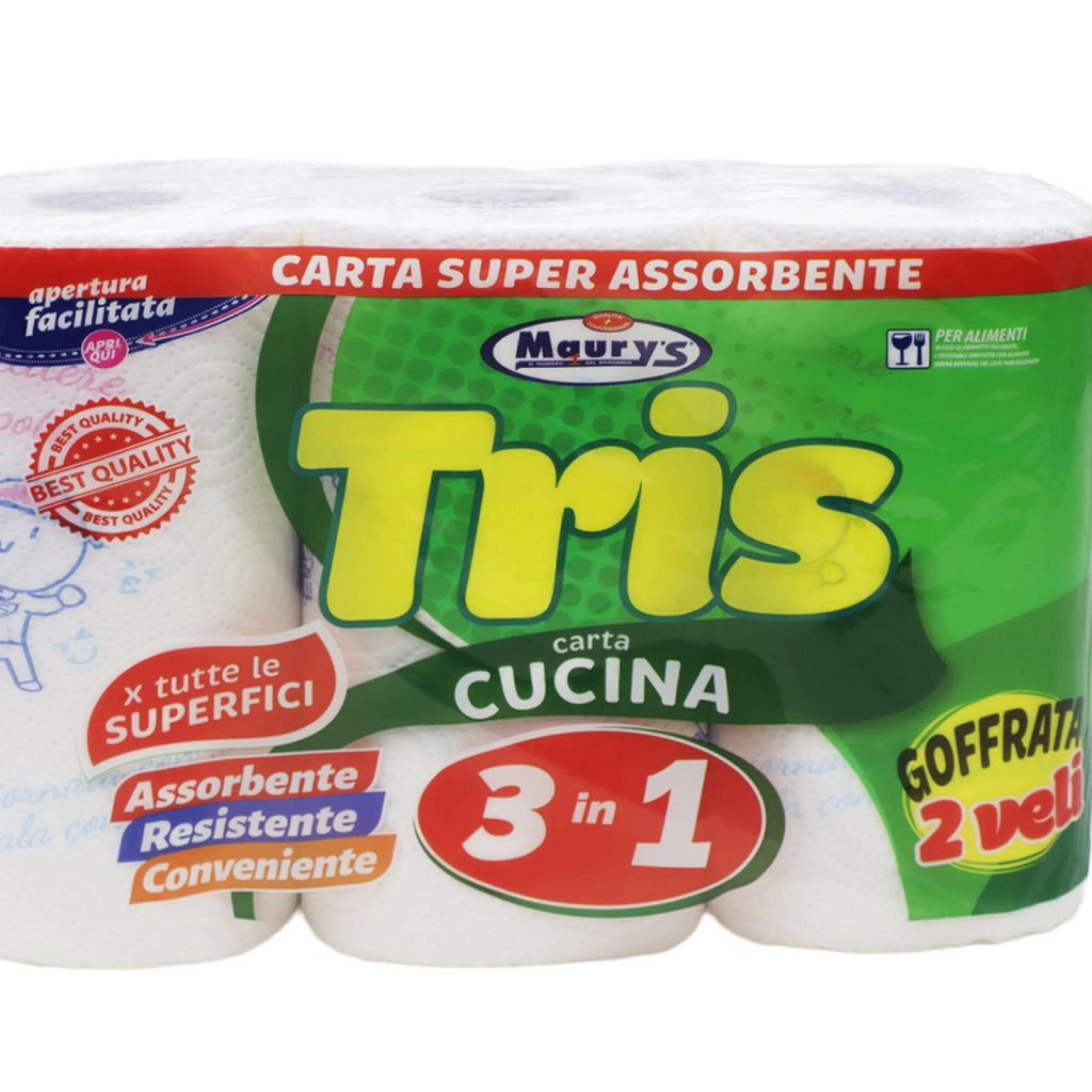 MAURY'S CARTA CUCINA 3IN1 PER TUTTE LE SUPERFICI 12 ROTOLI- 4 CONFEZIONI DA 2