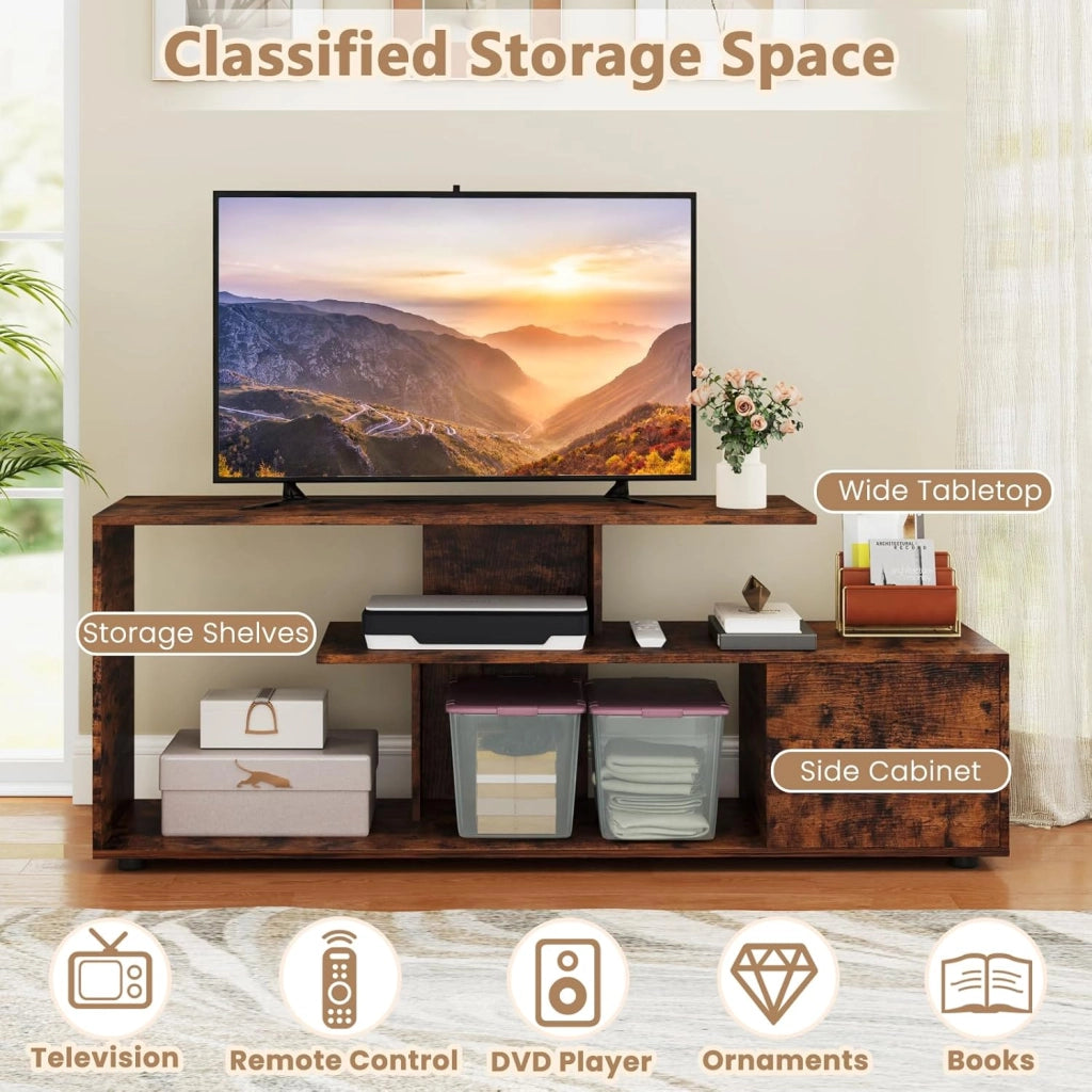 Mobile TV per TV fino a 55 pollici, Panca TV a 3 livelli con armadio a porta, tavolo TV con gambe regolabili, 152 x 38 x 58,5 cm, per soggiorno camera da letto e ufficio (industriale)