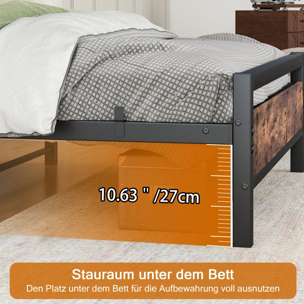 Letto matrimoniale 140x190 cm in metallo e MDF marrone antico