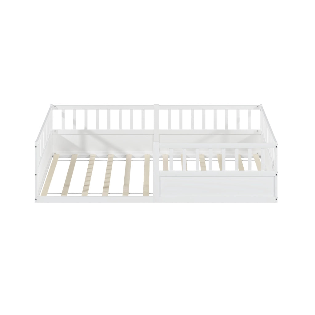 Letto per bambini, 140 x 200 cm, struttura in legno massello, sponde di sicurezza, bianco