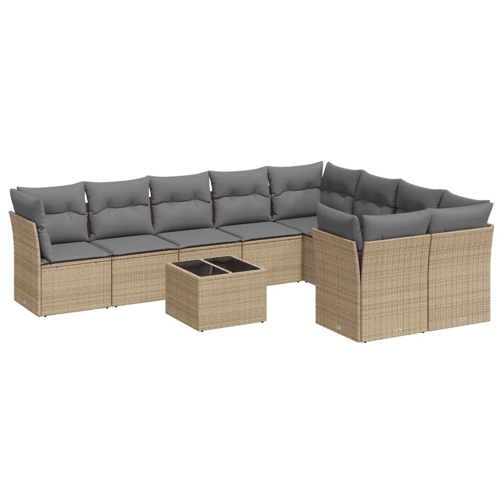 Set Divano da Giardino 10 pz con Cuscini Beige in Polyrattan