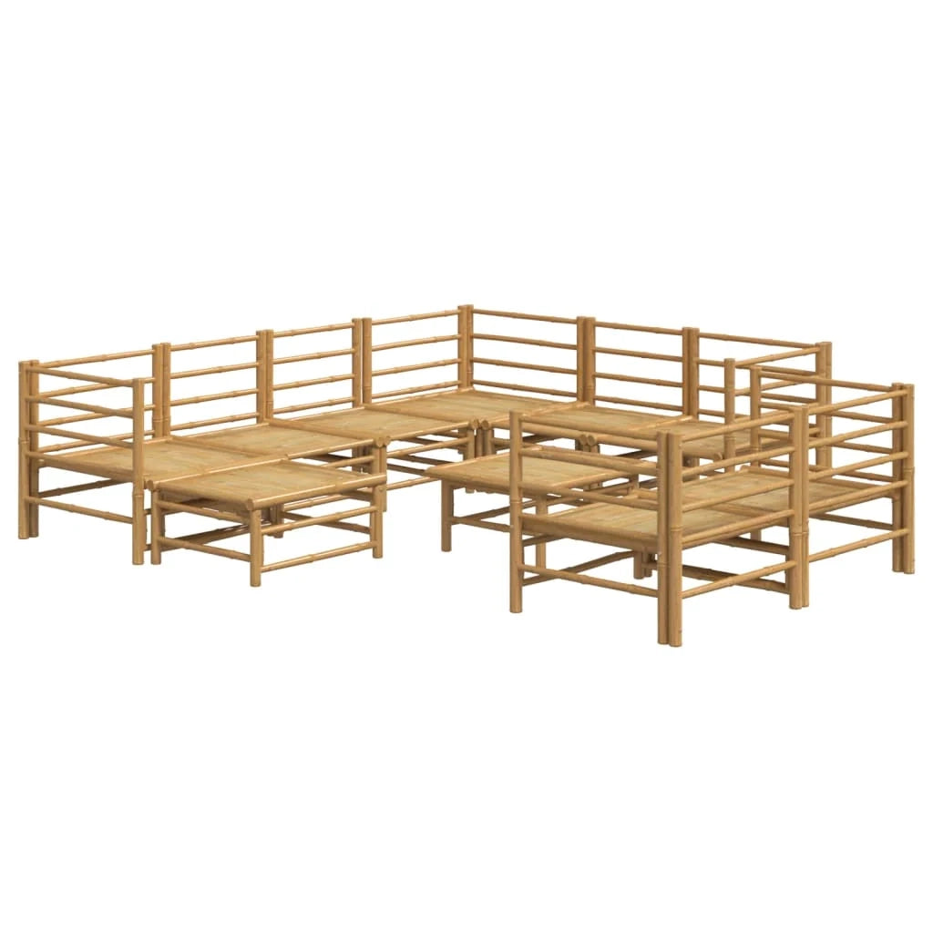 Set di mobili da giardino per esterni 10 pezzi con cuscini in bambù grigio chiaro 02_0015042