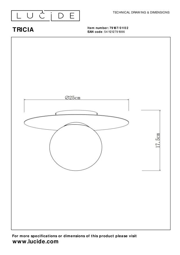 Plafoniera sfera vetro opale ottone Tricia E27 15W