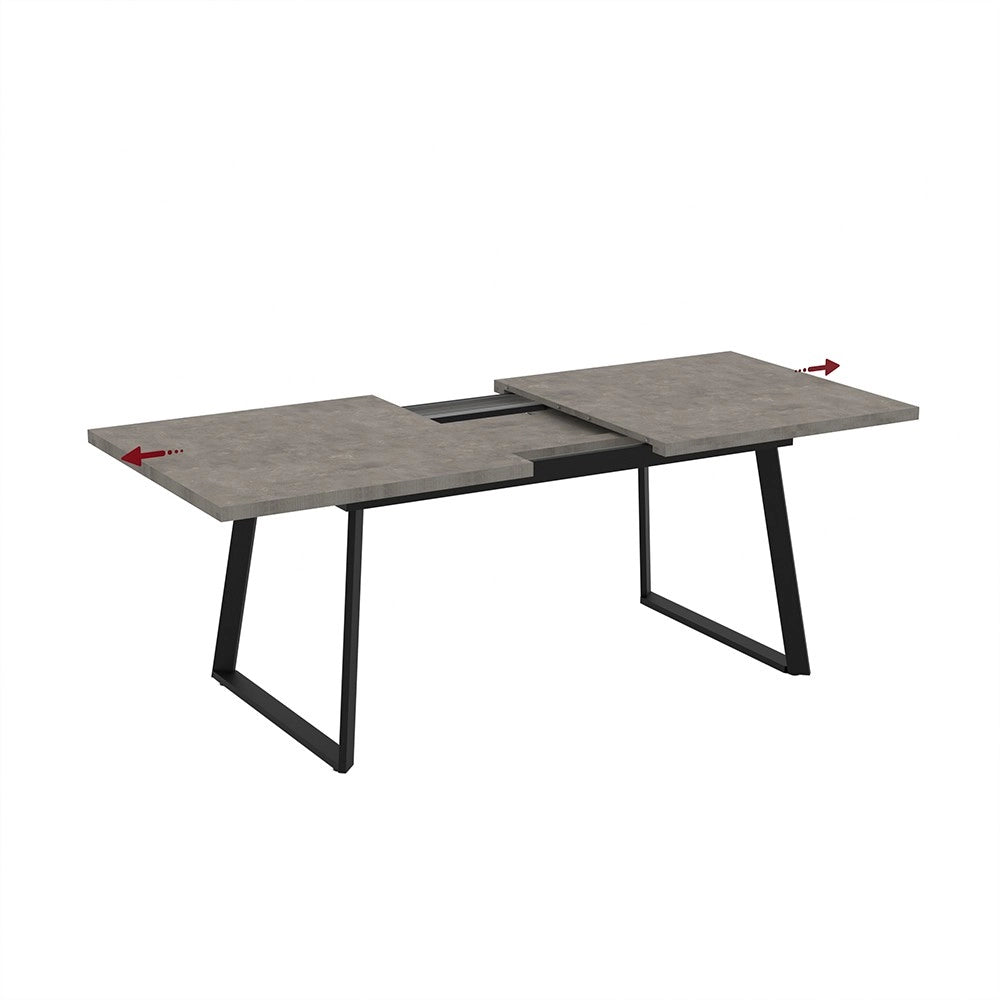 Tavolo allungabile Lavinya piano grigio cemento e gambe in metallo nero 170x90x75h