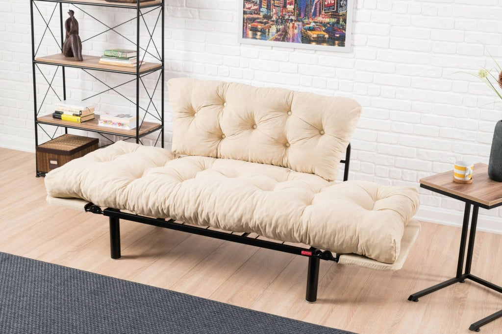Guchol, Divano Letto 2 Posti Contenitore, 155x70 cm Bianco Crema