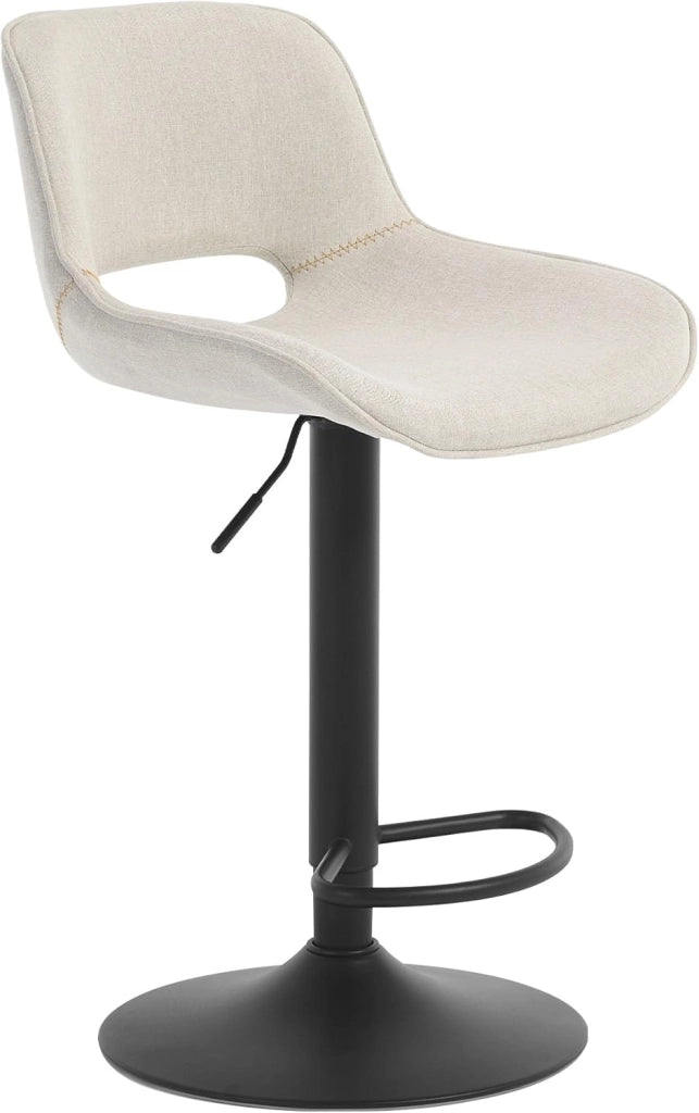 Sgabello da Cucina, Sedia da Bar in Lino, Sgabello Regolabile in Altezza, con Schienale, Seduta Imbottita Girevole a 360°, per Bistrot, Cucina, Pub, Base in Metallo, Grigio, BH438gr-1
