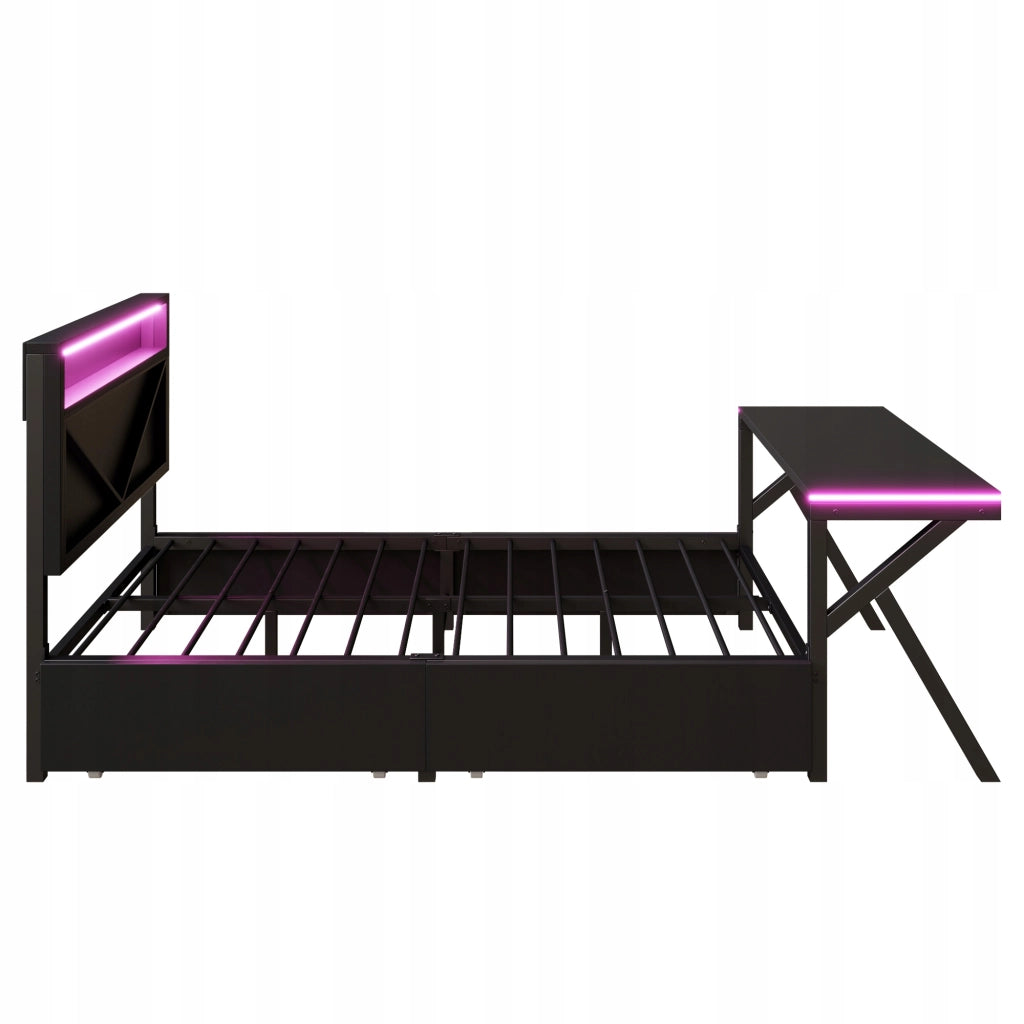 Letto gaming 140x200 - Xylo - Nero con LED scrivania cassetti