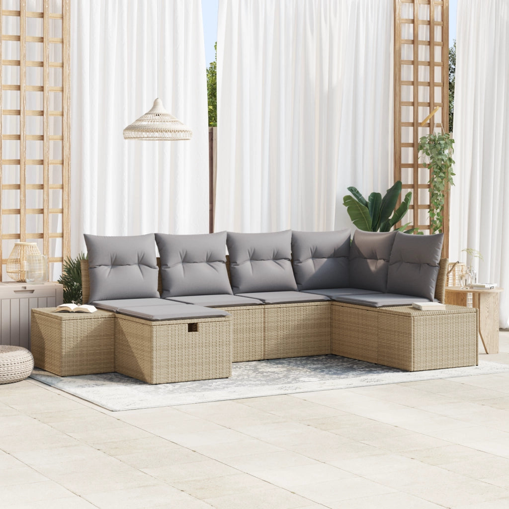 Set di divani da giardino 6 pezzi con cuscini Beige Polirattan