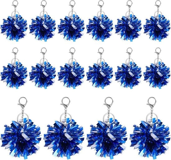 Accessori per Cheerleader - Pom Pom Portachiavi per Borse - 16 Stuks, Plastic e Metallo Lucido, Ideale per Ragazze Cheerleader
