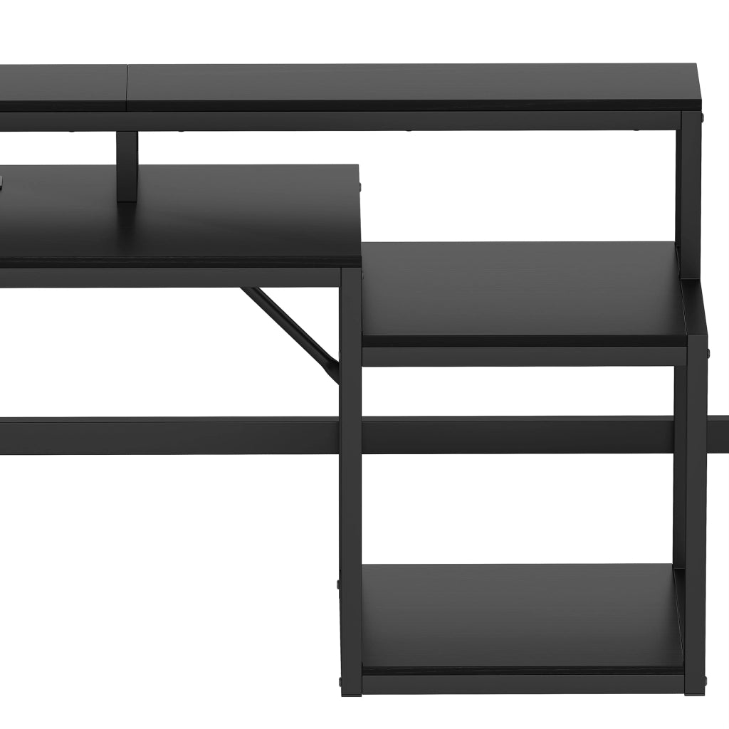 OKWISH Letto a soppalco 90×200 cm, Letto Singolo con Mensole, Scala contenitore, LED Regolabile e USB, senza Materasso, Nero