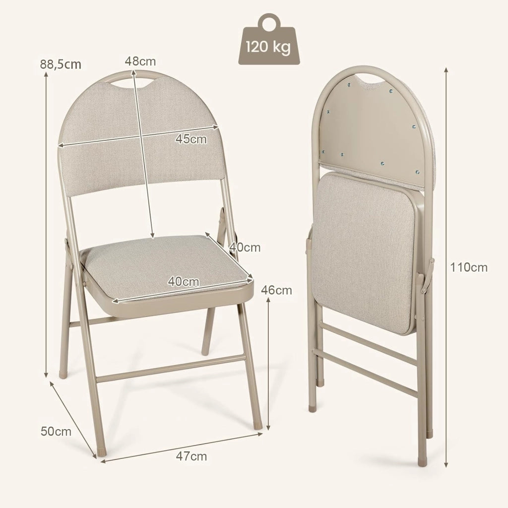 Set di 4 sedie pieghevoli in tessuto, sedie pieghevoli con sedile e schienale imbottito, sedie da pranzo con poggiapiedi telaio in metallo, 50 x 47 x 88,5 cm (Beige)
