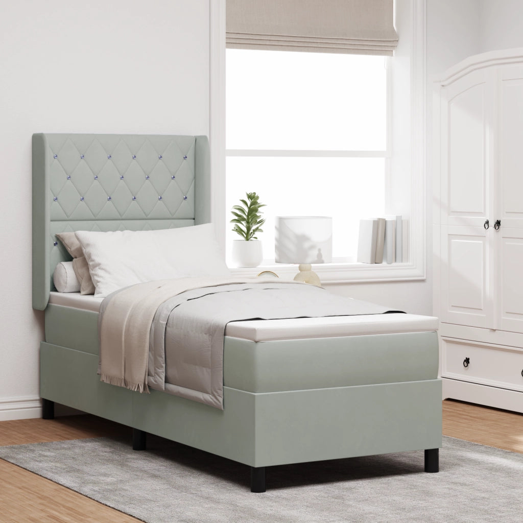 Letto Box Spring con Materasso Grigio Chiaro 80x200 cm in Velluto