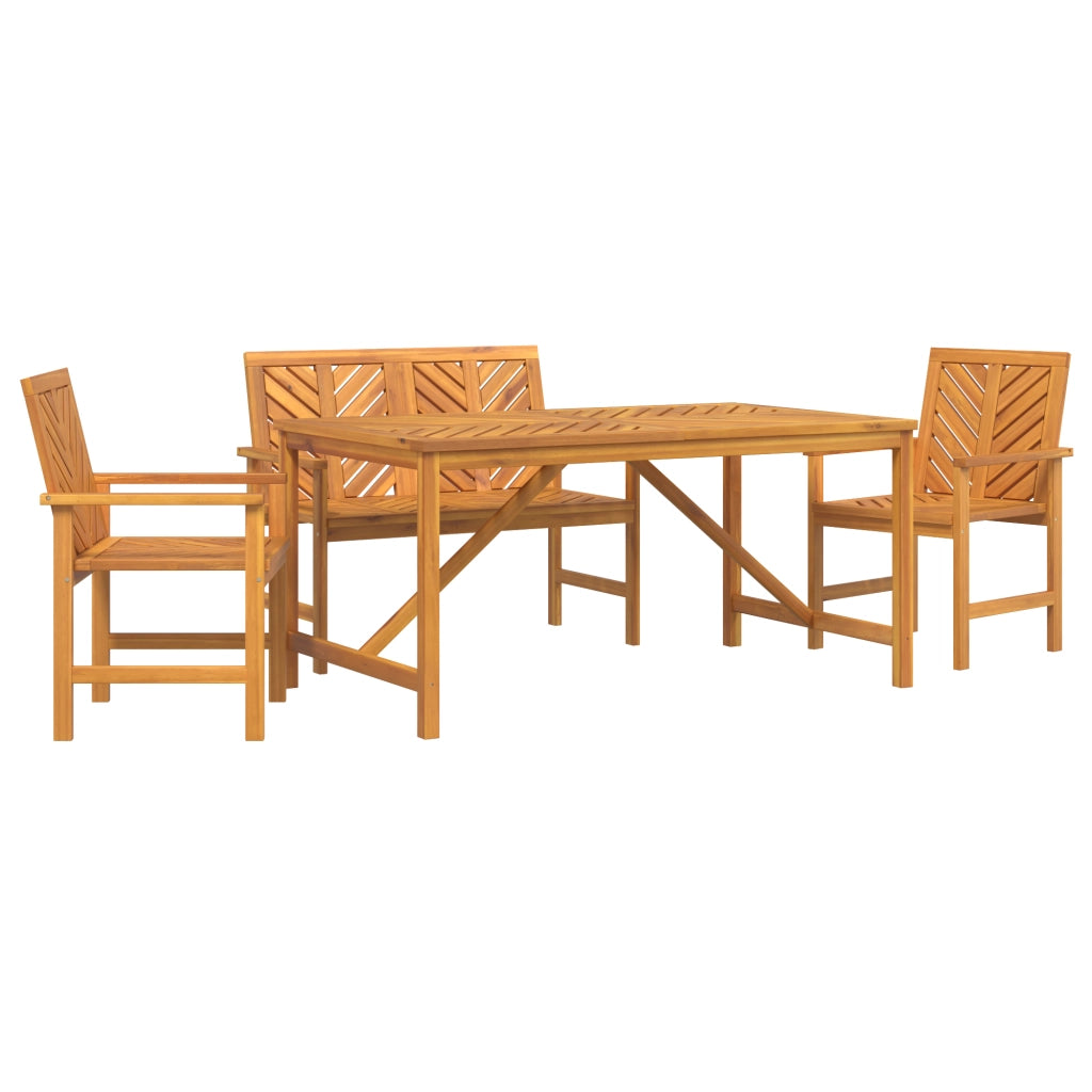Set pranzo giardino in legno massello di acacia 4 pezzi