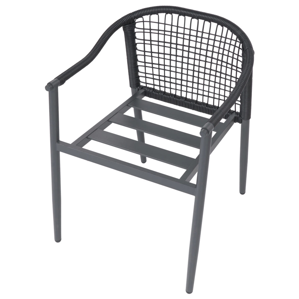 Set di 4 Sedie da Giardino Impilabili in Alluminio Nero e Rattan PE con Cuscini Beige per Esterni