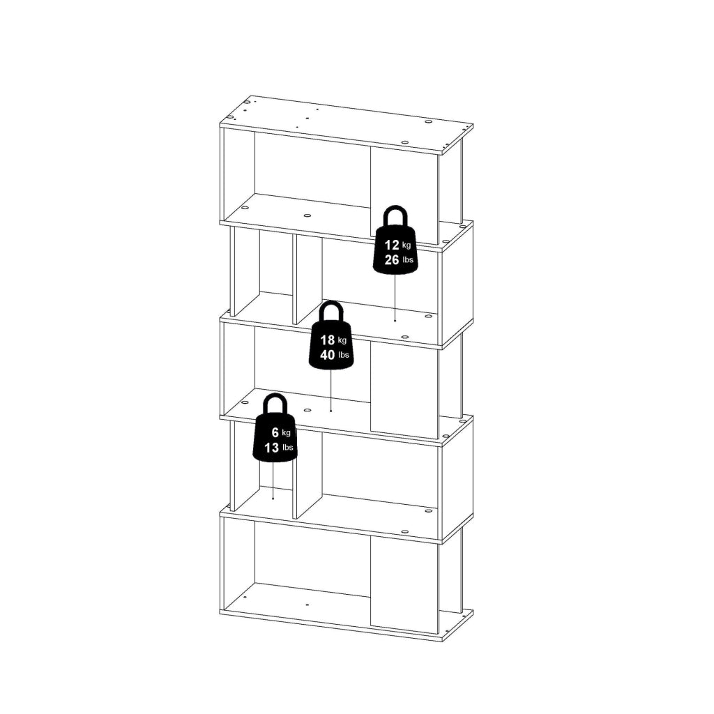 Libreria con 5 ripiani Arg, colore bianco e grigio, Misure 80 x 175 x 29,5 cm