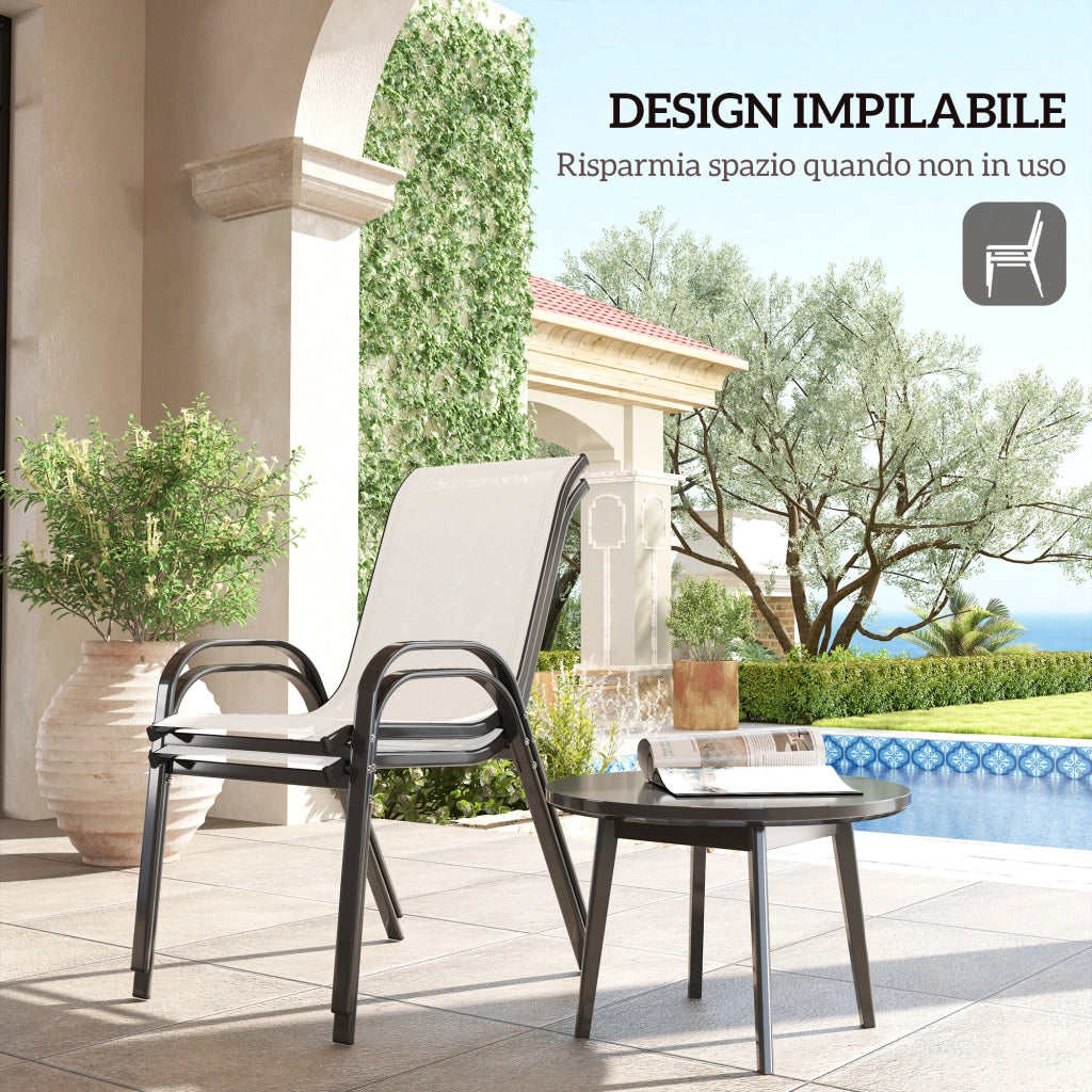 Sedia da Giardino Impilabile con Braccioli ¨C Zephmum ¨C Grigio, Tessuto, Acciaio, 54x71x93 cm